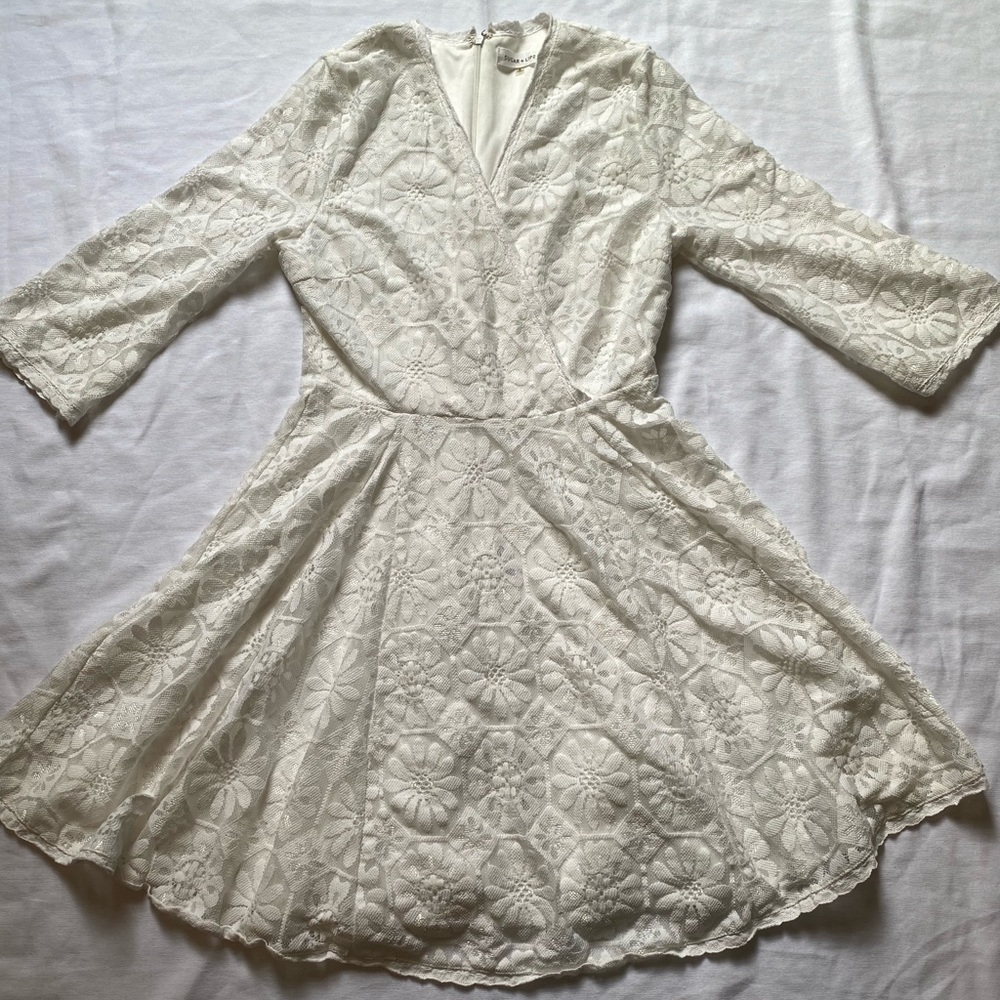 Ivory 70's Inspired Floral Lace V Neck Dress S